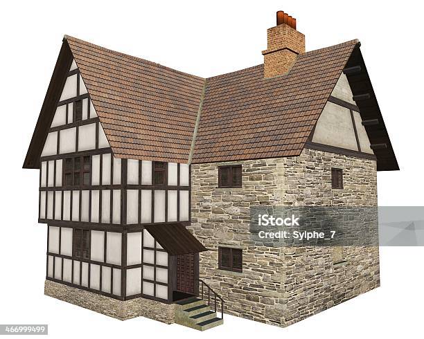 Medieval País Casa Isolado A Branco - Fotografias de stock e mais imagens de Alpendre - Alpendre, Antigo, Armação de Construção