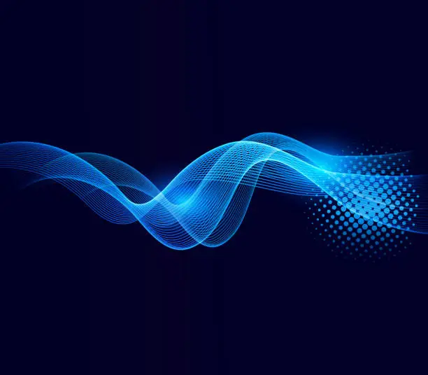 Vector illustration of Flowing blue abstract smoke and flame wave background