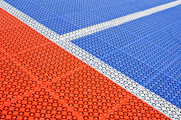 istock White stripe on the soccer field rubber flooring 467003083