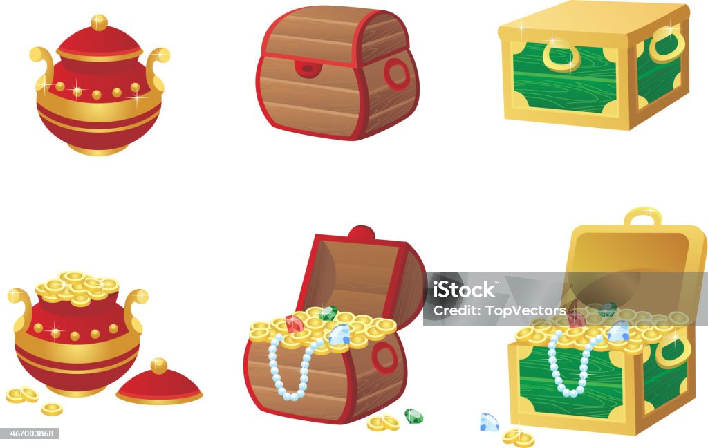 vector illustration treasure chest full of gold coins and gems vector illustration of treasure chest full of gold coins and gems. Vector elements for the development of games and applications 2015 stock vector