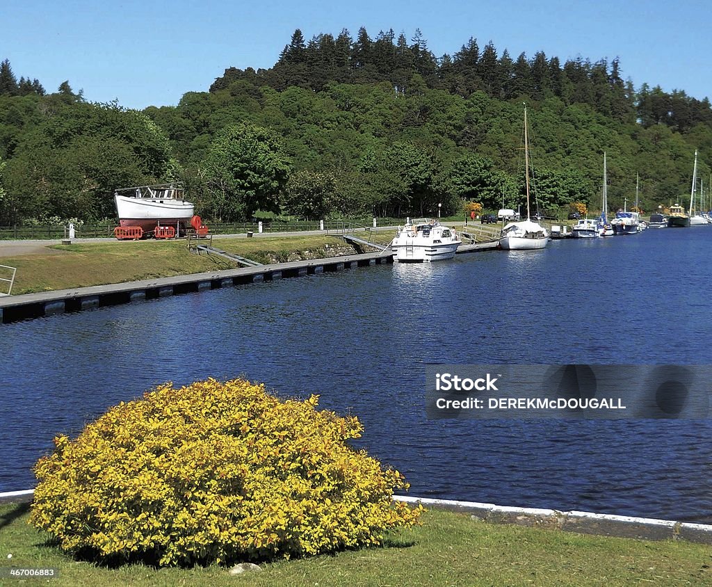 Caledonian Canal at Loch Ness Near Inverness Loch Ness narrows towards its Northern End and joins the Caledonian Canal as it wends its way to the City of Inverness. Caledonian Canal Stock Photo