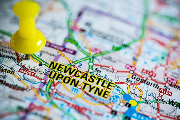 클로즈업 뉴캐슬 어펀 타인 지도 - newcastle upon tyne 뉴스 사진 이미지