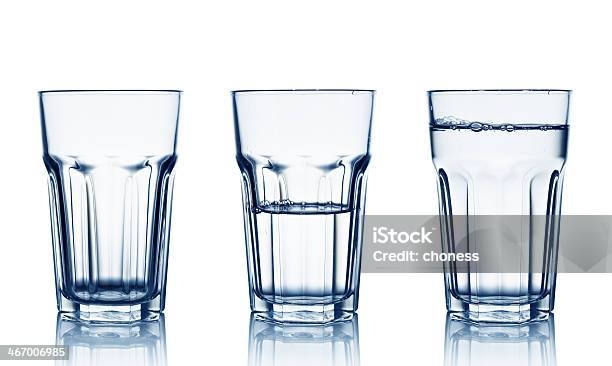 Set Of 3 Glasses With Water In Varying Measurements Stock Photo - Download Image Now