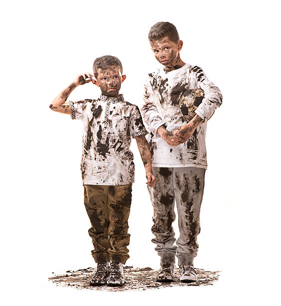 double trouble two brother realise they're in trouble with mum unhygienic stock pictures, royalty-free photos & images