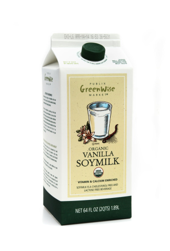 West Palm Beach, USA - January 29, 2014: A container of Publix Greenwise Organic Vanilla Soymilk. Greenwise is a Publix Supermarket brand of organic groceries.