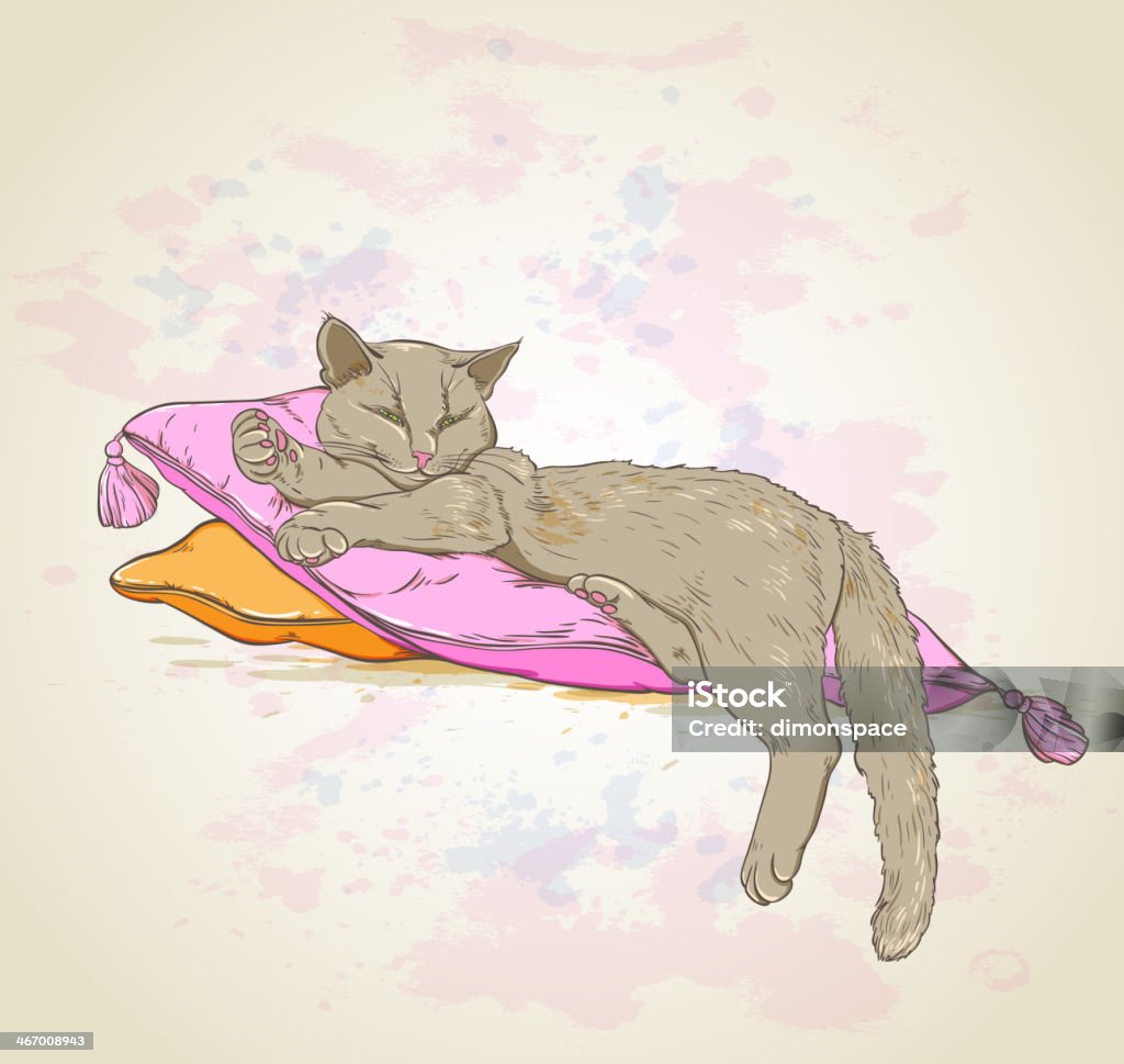 Gatto sul cuscino - arte vettoriale royalty-free di Animale