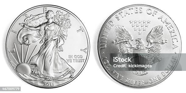 Silver Eagle Coin Stock Photo - Download Image Now - Coin, Silver - Metal, Silver Colored