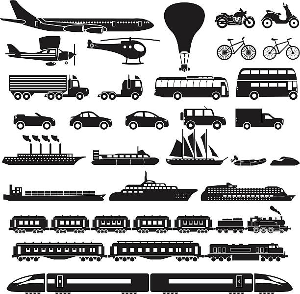 транспорт набор иконок - silhouette bus symbol motor scooter stock illustrations