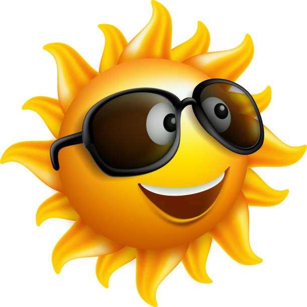 夏の太陽の顔、サングラスとハッピースマイル - behavior color image characters shiny点のイラスト素材／クリップアート素材／マンガ素材／アイコン素材
