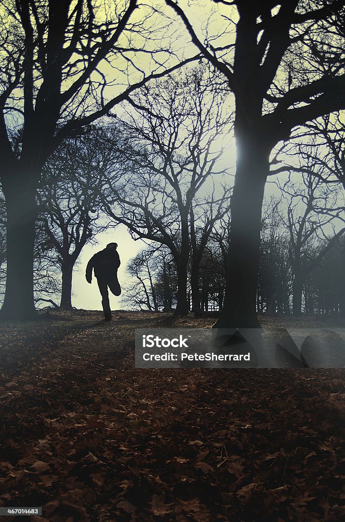 Silhouette der Mann läuft im Wald. 4 - Lizenzfrei Bedrohung Stock-Foto