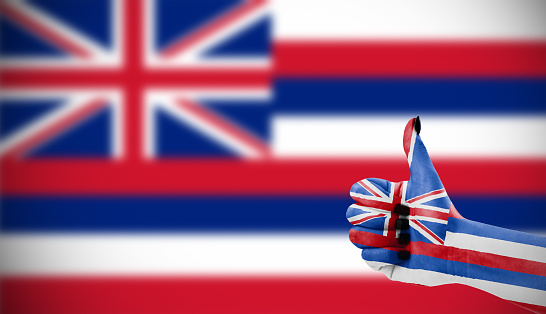 Flag of Hawaii over female's hand