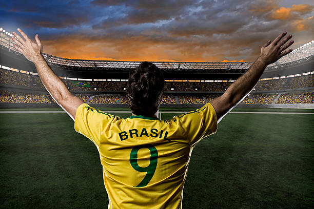 Brazilian soccer player enters the stadium stock photo