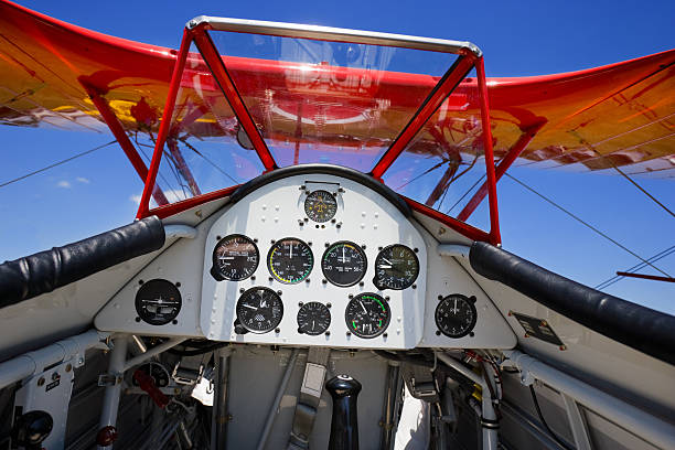 intérieur de biplan de pilot point de vue - aircraft point of view photos et images de collection