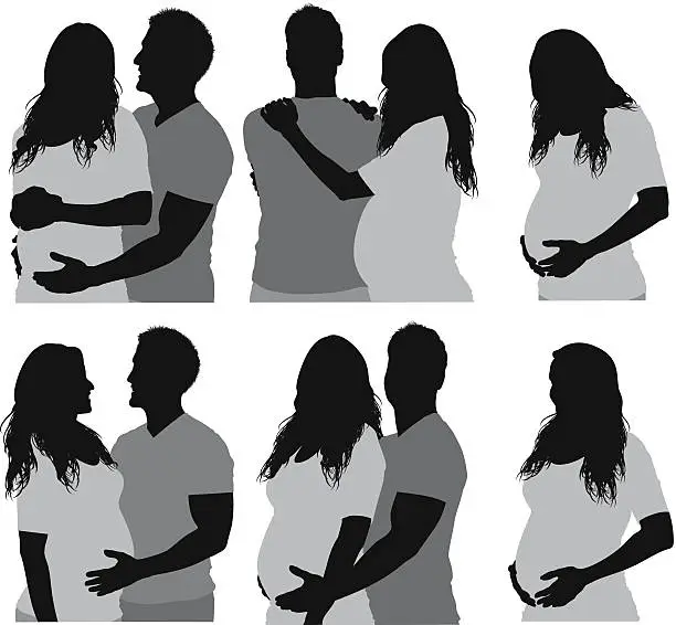 Vector illustration of Silhouette of a man with his pregnant wife