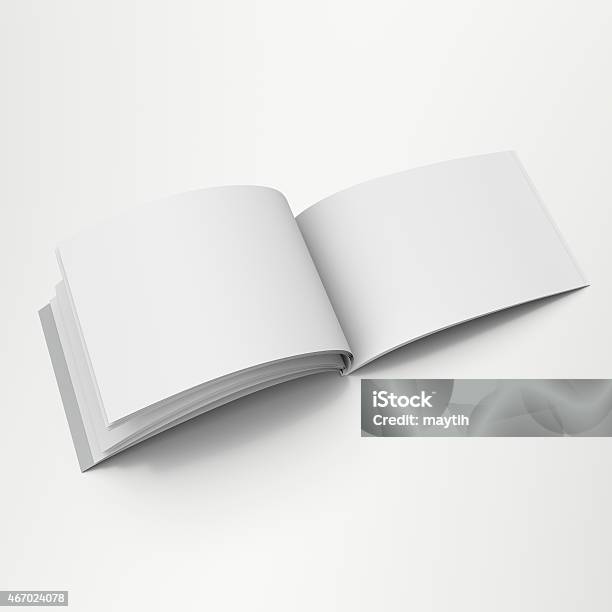 An Empty Book Open In Its Center Pages On A White Background Stock