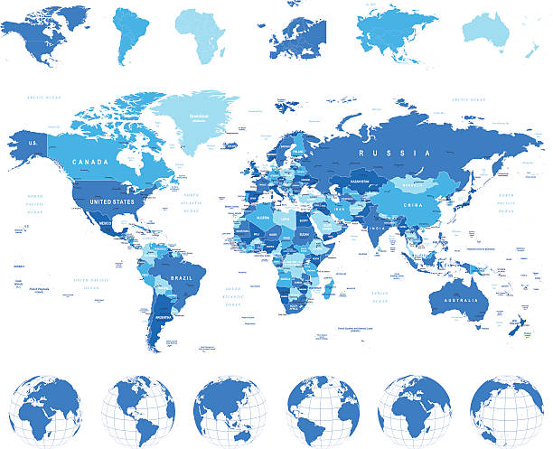 illustrations, cliparts, dessins animés et icônes de carte du monde, globes, les continents-illustration - australia new zealand globe world map