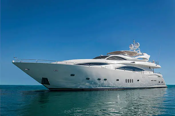 Luxury motor yacht in a quiet sea.