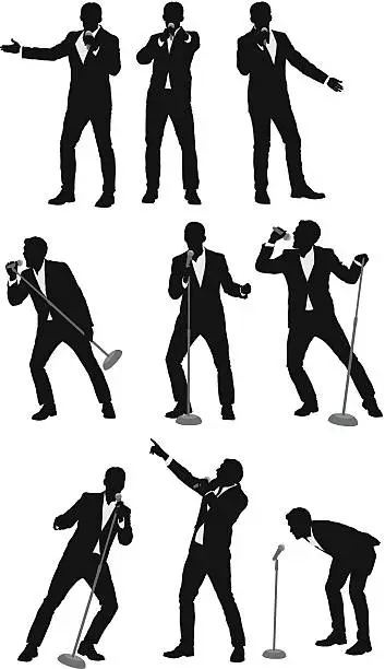 Vector illustration of Silhouette of businessmen singing into microphones