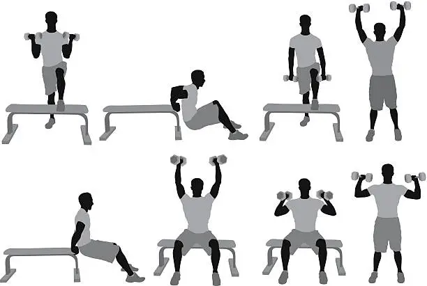 Vector illustration of Man exercising with dumbbells