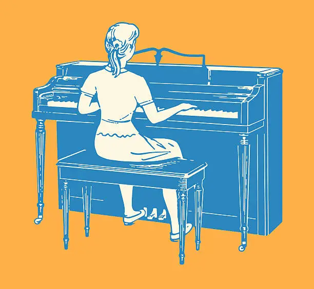 Vector illustration of Woman Playing Piano