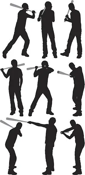 Vector illustration of Multiple images of a baseball player in action