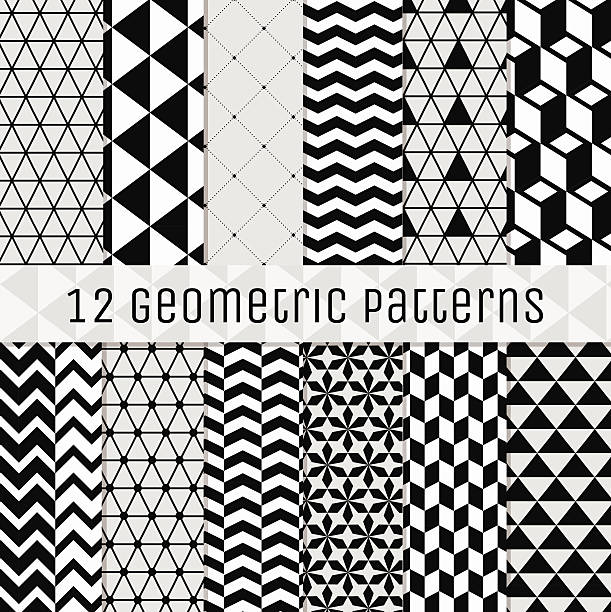 ilustrações, clipart, desenhos animados e ícones de sem costura fundo geométrico preto e branco conjunto. - striped technology backgrounds netting