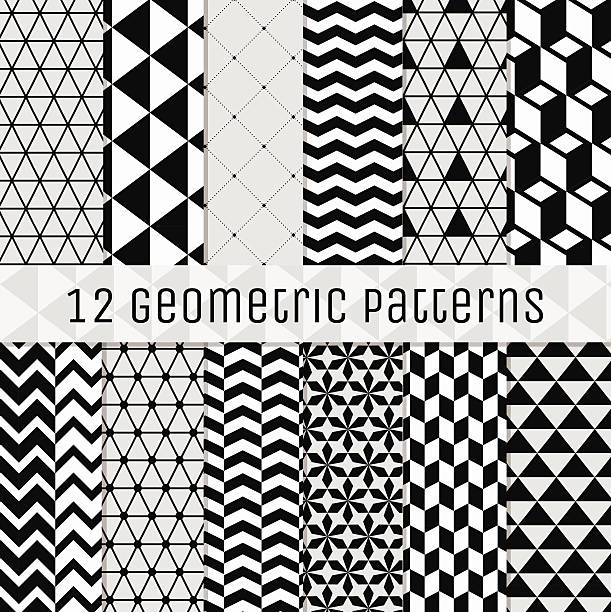 Seamless Black and White Geometric Background Set. vector art illustration