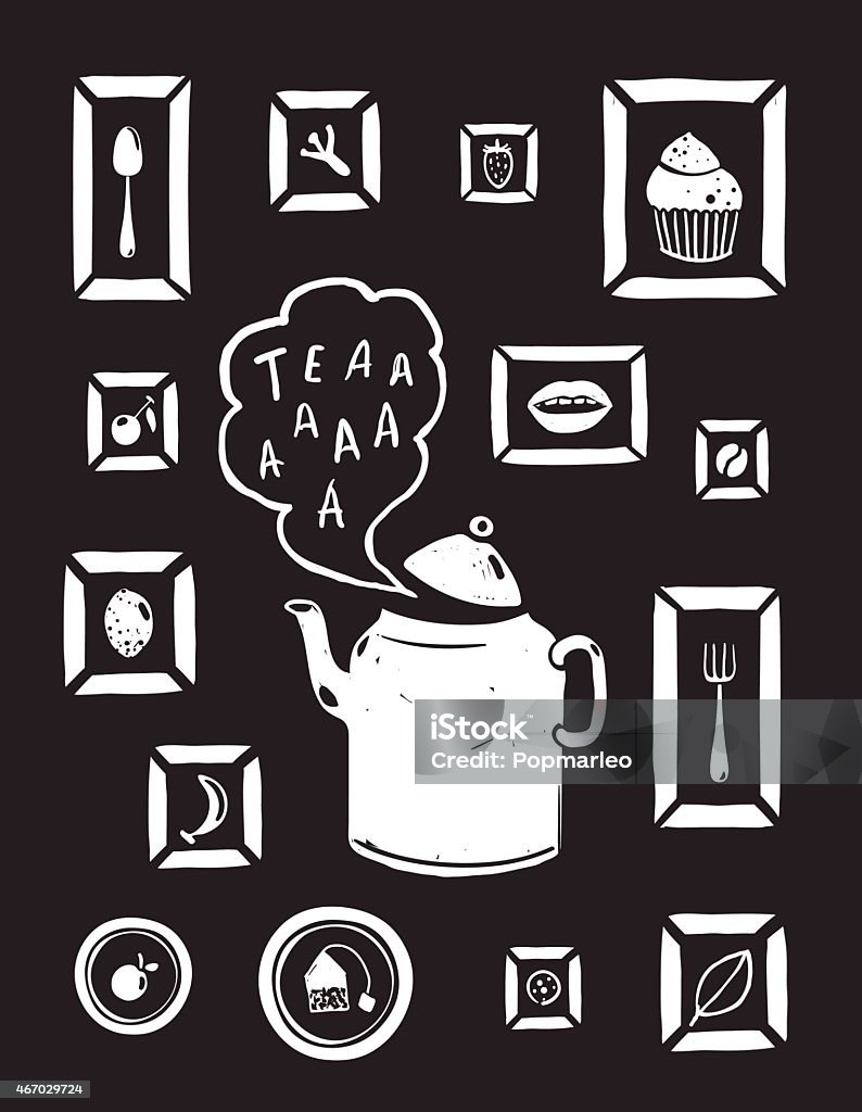 Teapot Drinking Tea and Cooking Art Frames on Black Tea-drinking black and white design elements. Vector EPS10. 2015 stock vector