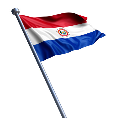 Flag of the Republic of Paraguay on modern metal flagpole.