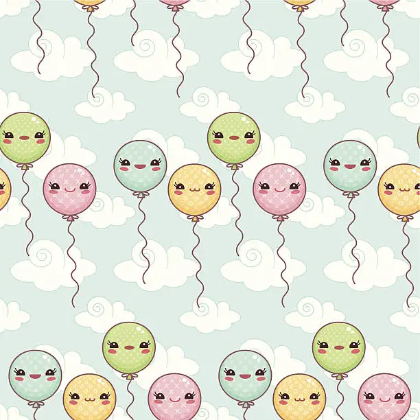 Vector illustration of Cute Ballons pattern kawaii seamless