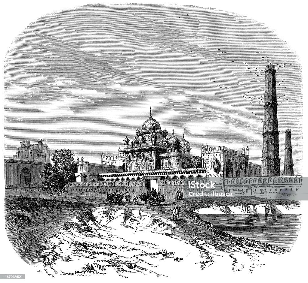 Античный иллюстрация Randjit Синг Гробница в Лахоре - Стоковые иллюстрации Внешний вид здания роялти-фри