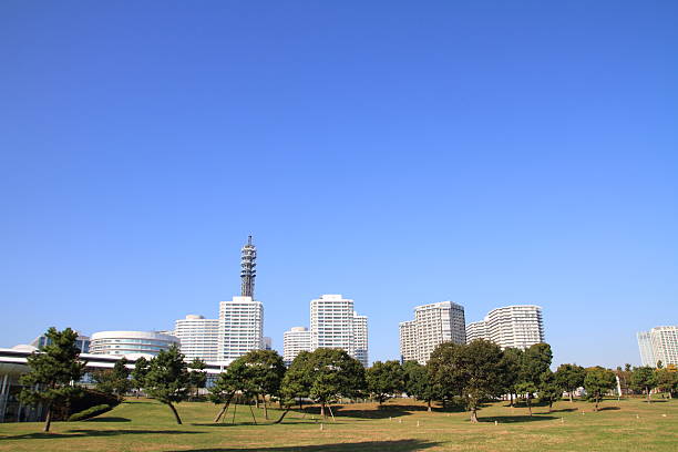 Park and Highrise condominium Highrise condominium in Yokohama, Japan mm21 stock pictures, royalty-free photos & images