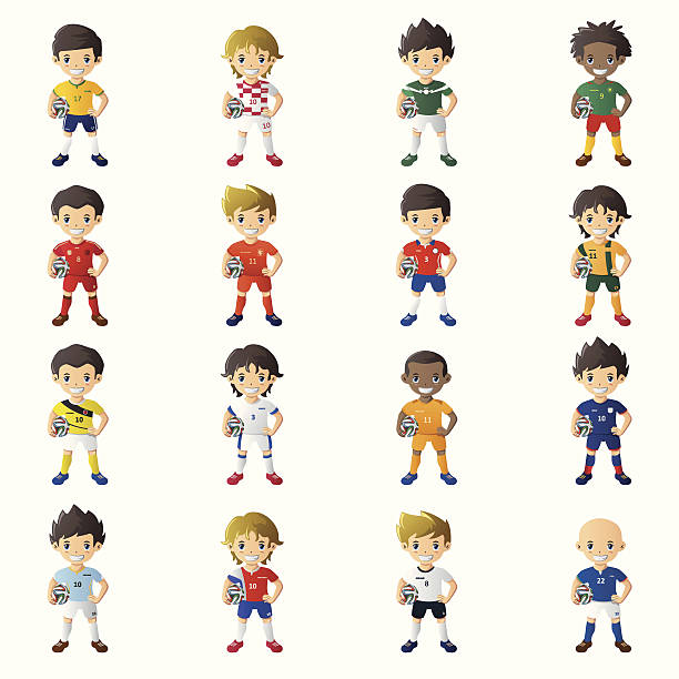 Boy wearing soccer jersey holding a ball A vector illustration of boy wearing soccer jersey holding a soccer ball japanese boy uniform cartoon stock illustrations