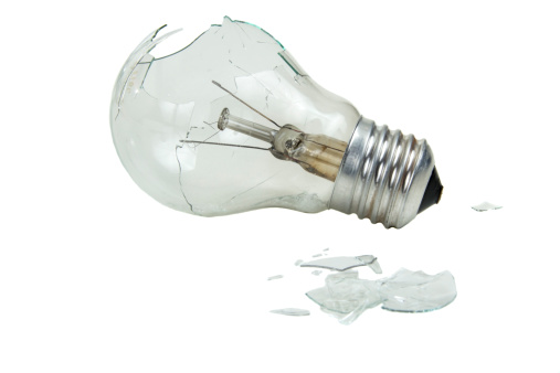 Broken lightbulb isolated on white background