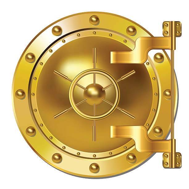 z�łota banku drzwi - safe vaulted door combination lock door stock illustrations