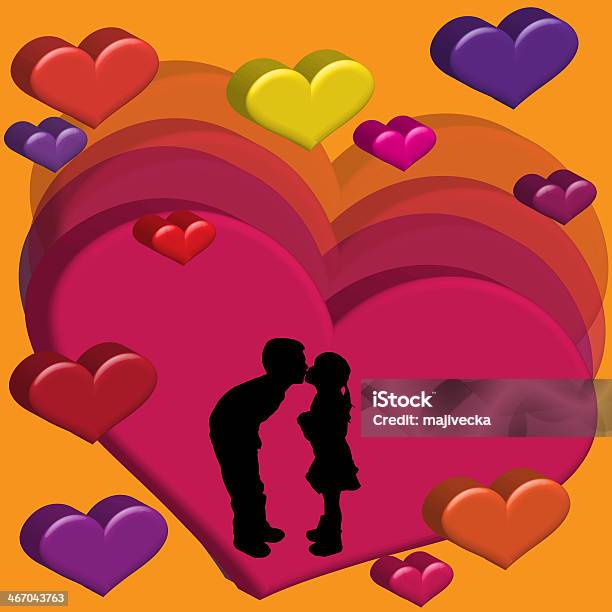 Illustration Of Heart With Silhouette Stock Photo - Download Image Now - Adult, Boys, Child