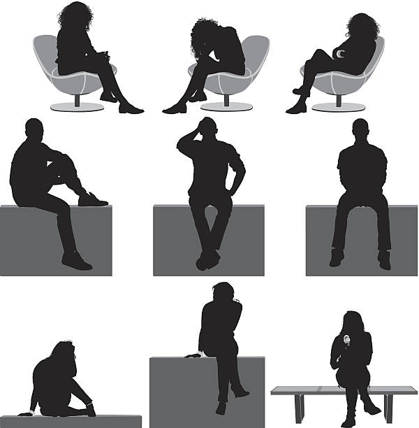 ludzie siedzący - silhouette men outline adults only stock illustrations