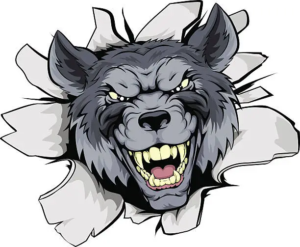 Vector illustration of Wolf mascot break out