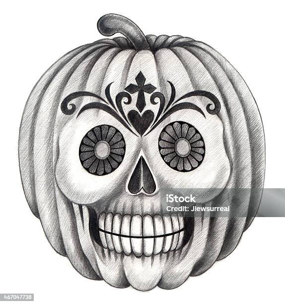 Skull Pumpkin Halloween Stock Illustration - Download Image Now - 2015, Anatomy, Anthropomorphic Smiley Face