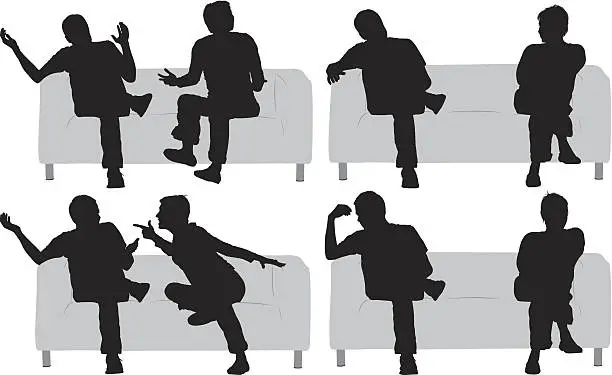 Vector illustration of Multiple images of a couple sitting on couch