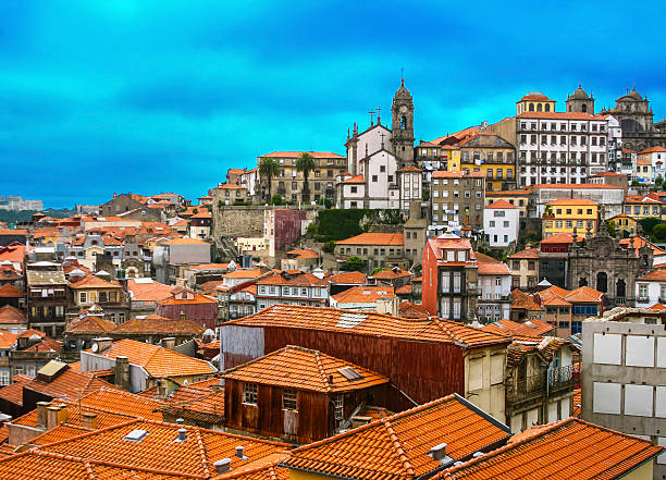 Landscape of famous old town in Porto, Portugal stock photo