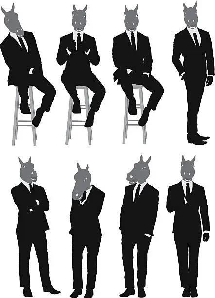 Vector illustration of Multiple images of a businessman with horse's head