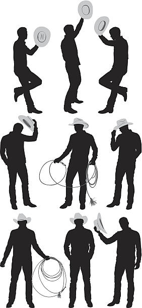 mehrere bilder von einer cowboy - cowboy hat wild west single object white background stock-grafiken, -clipart, -cartoons und -symbole