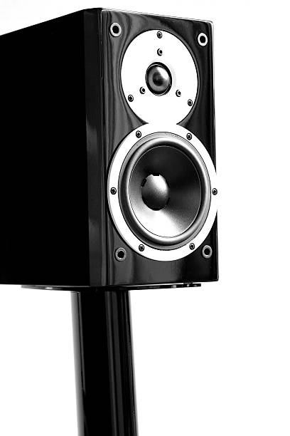 istock Black audio speakers on a stand 467052347
