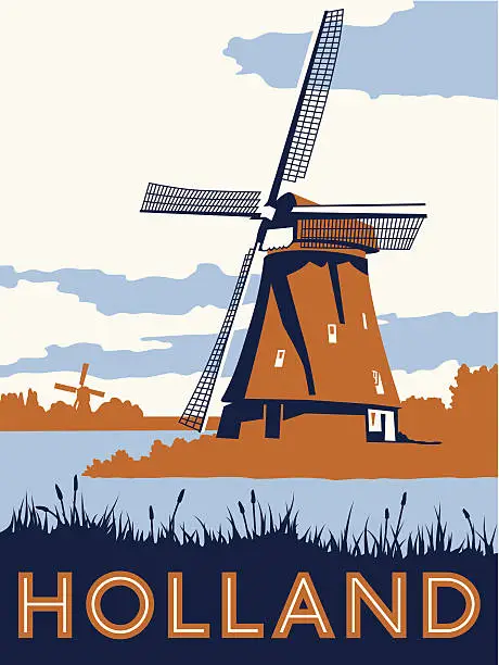 Vector illustration of Vintage Holland Travel Poster