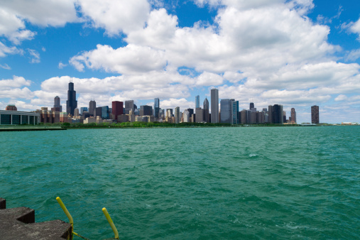 Chicago skyline with swim ladder