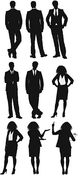 Vector illustration of Multiple silhouette of businessman and businesswoman