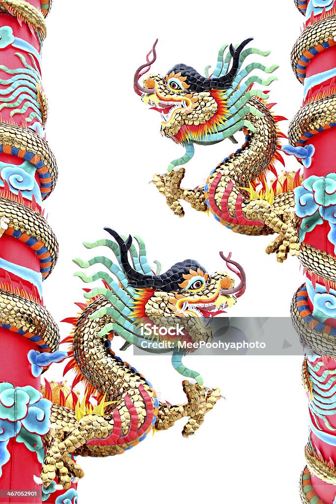 Two Dragon statues in Chinese temple. The Dragon statues in Chinese temple on white background. Aspirations Stock Photo