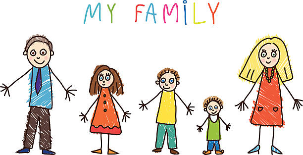 Kids Drawing. Family Family with the father, mother and three children my stepmom stock illustrations