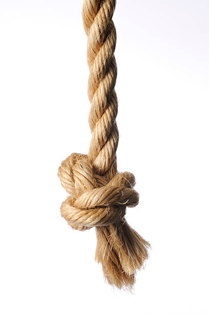 Knot on brown rope end against white background Knot on brown rope end isolated on white background. in bounds stock pictures, royalty-free photos & images